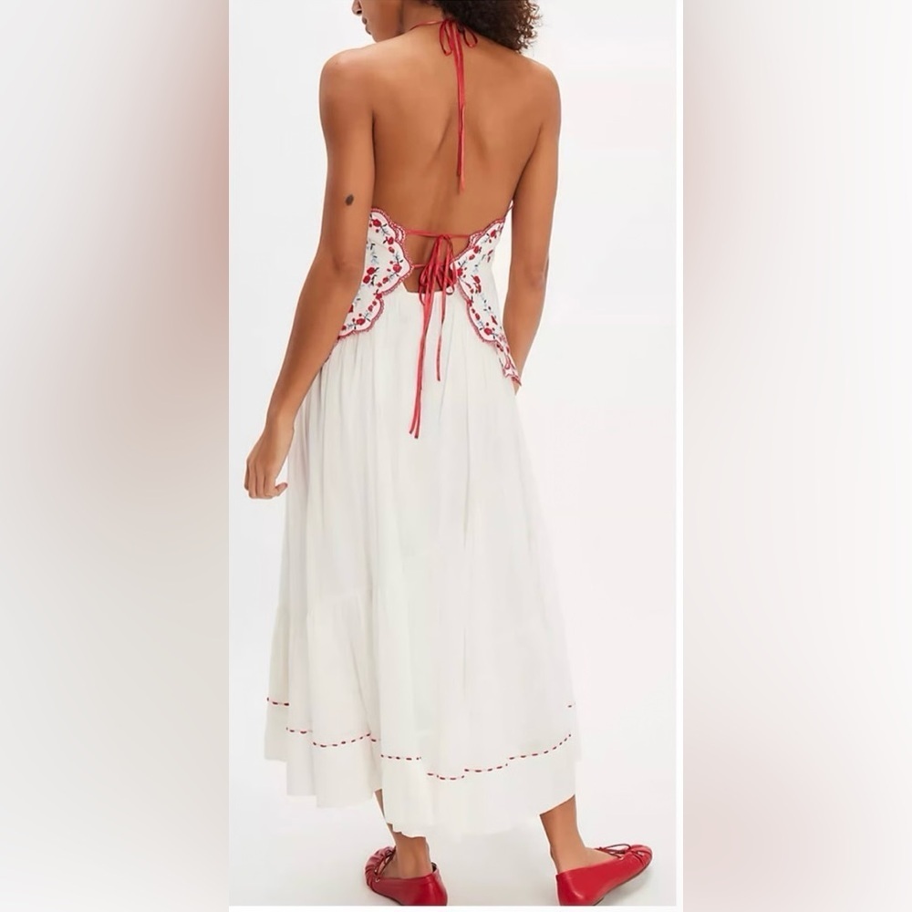 NEW! Free People Valenciana Embroidered Cotton Dress Cottagecore Boho 🍒 Medium - Picture 4 of 16